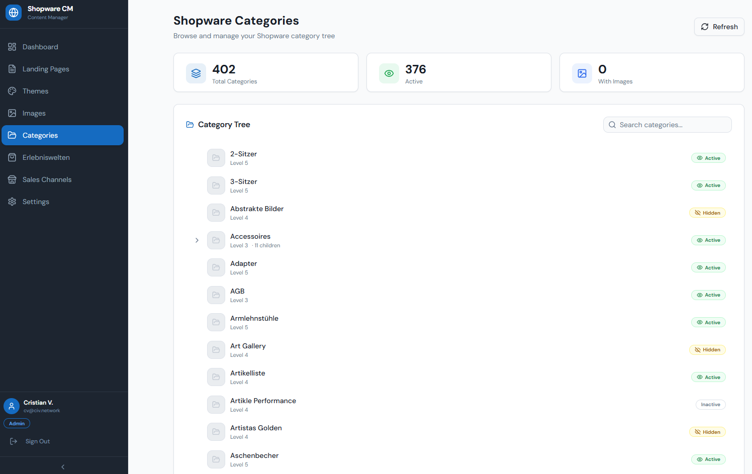 Categories — Browse & Manage Category Tree