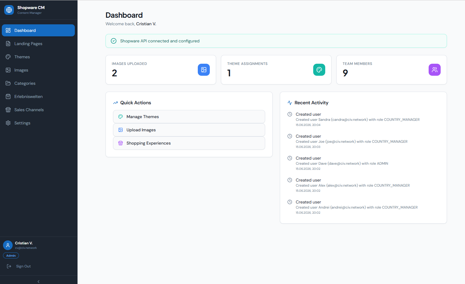 Dashboard — Overview with Quick Actions & Activity