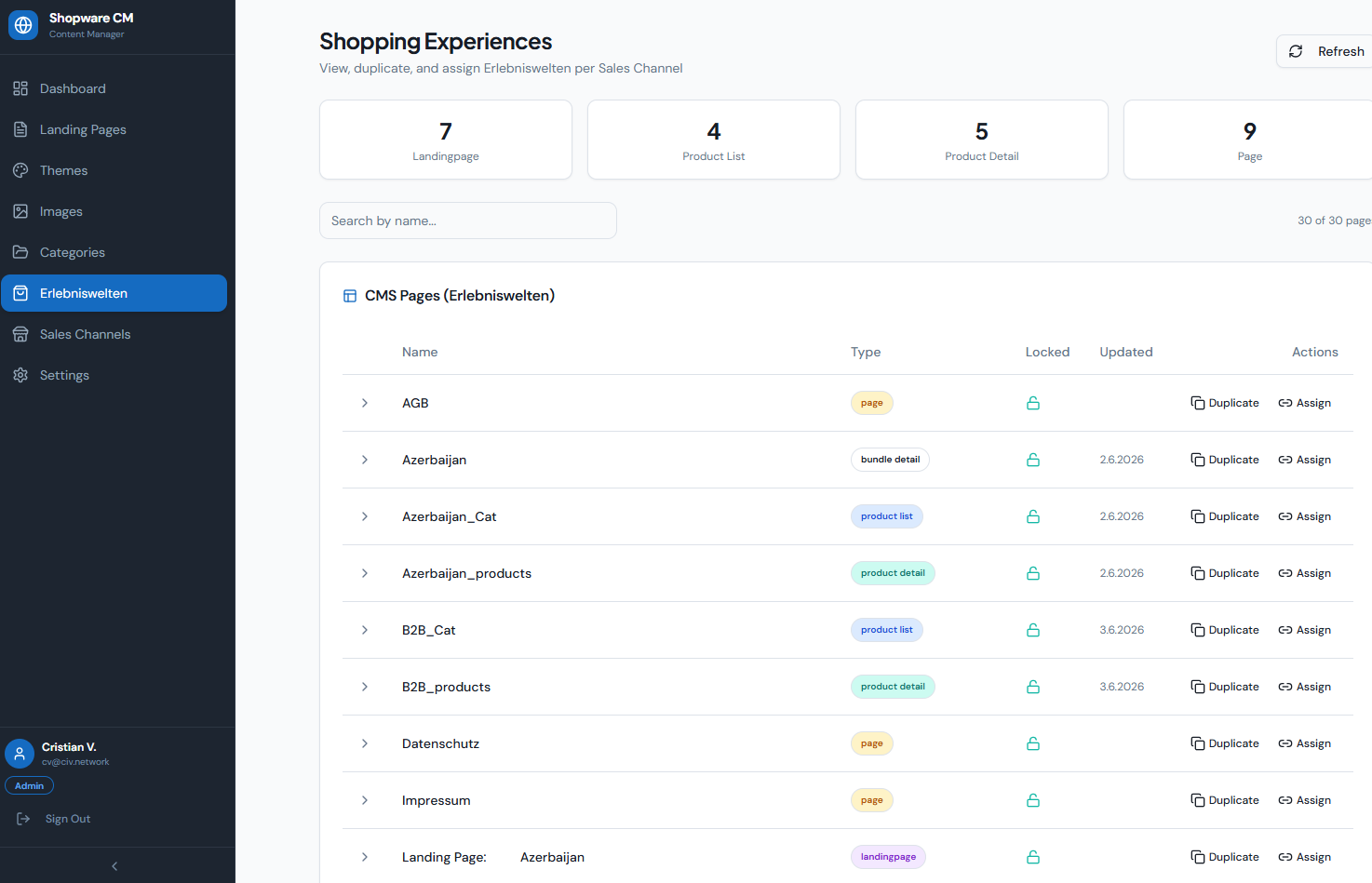 Erlebniswelten — Shopping Experiences (CMS Pages)