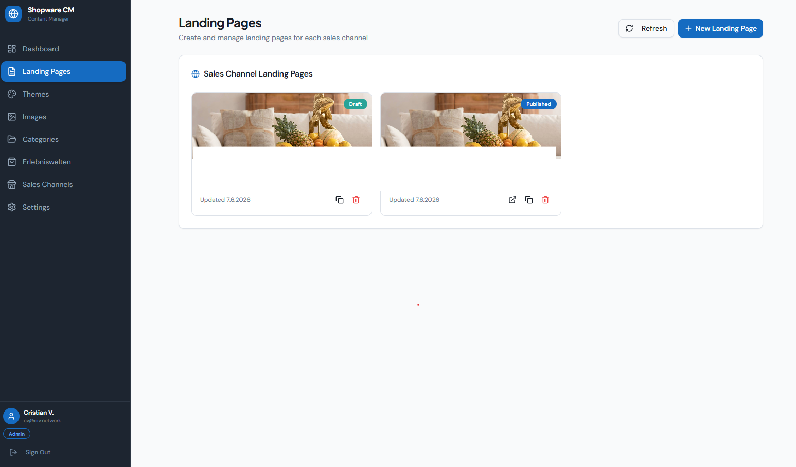 Landing Pages — Create & Manage per Sales Channel