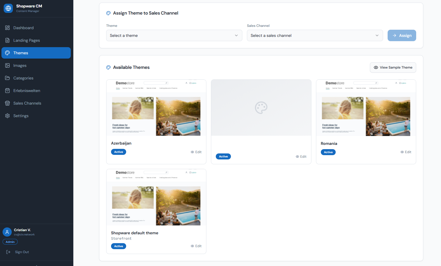 Themes — Assign Themes to Sales Channels