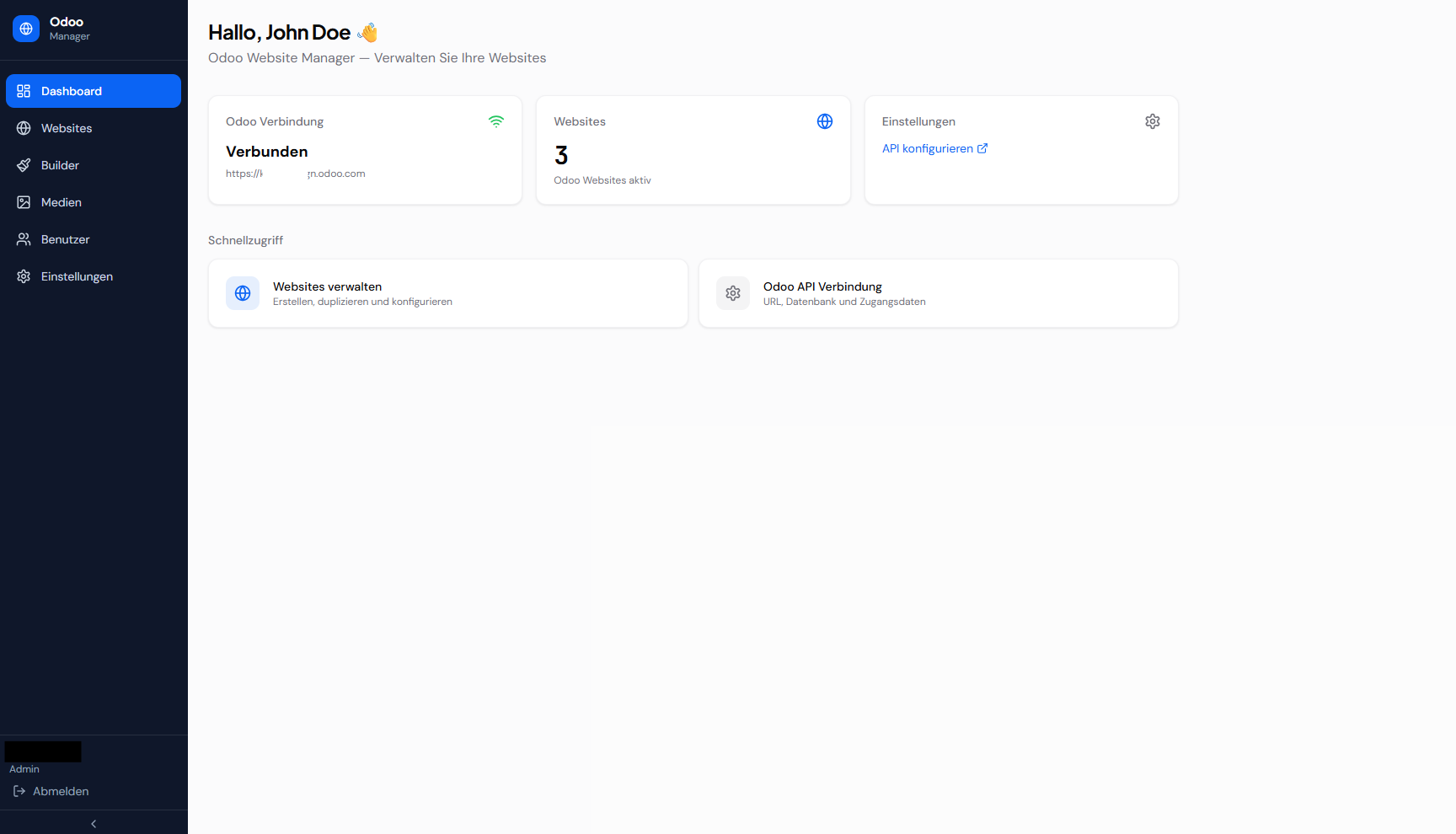 Dashboard — Connection Status, Websites & Quick Access