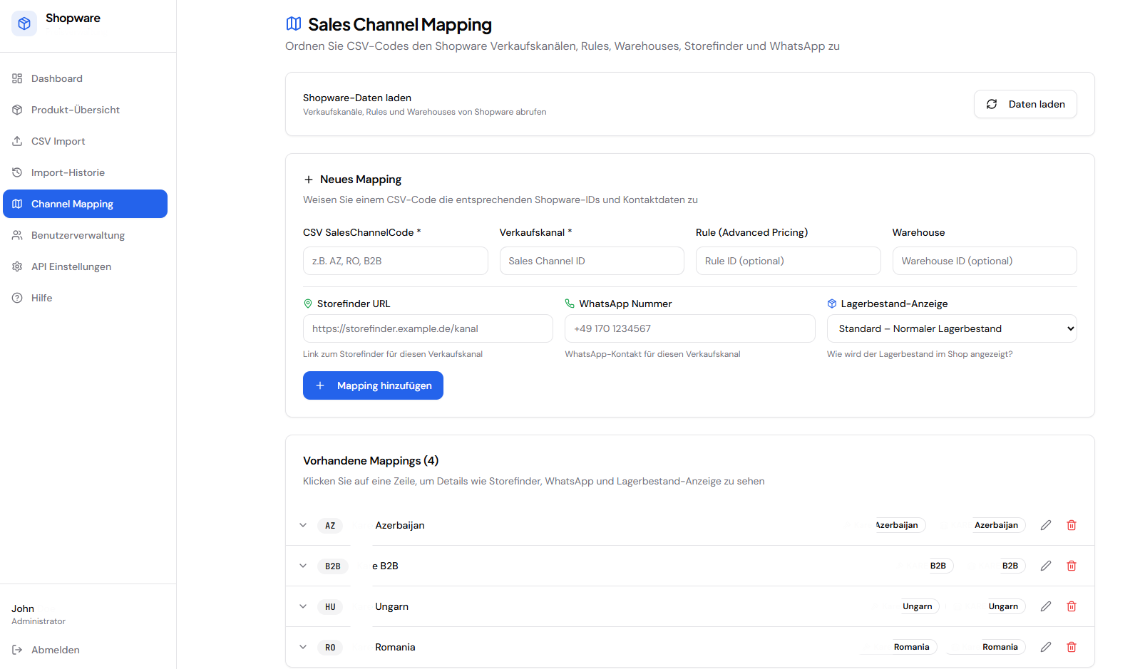 Channel Mapping — Map CSV to Sales Channels
