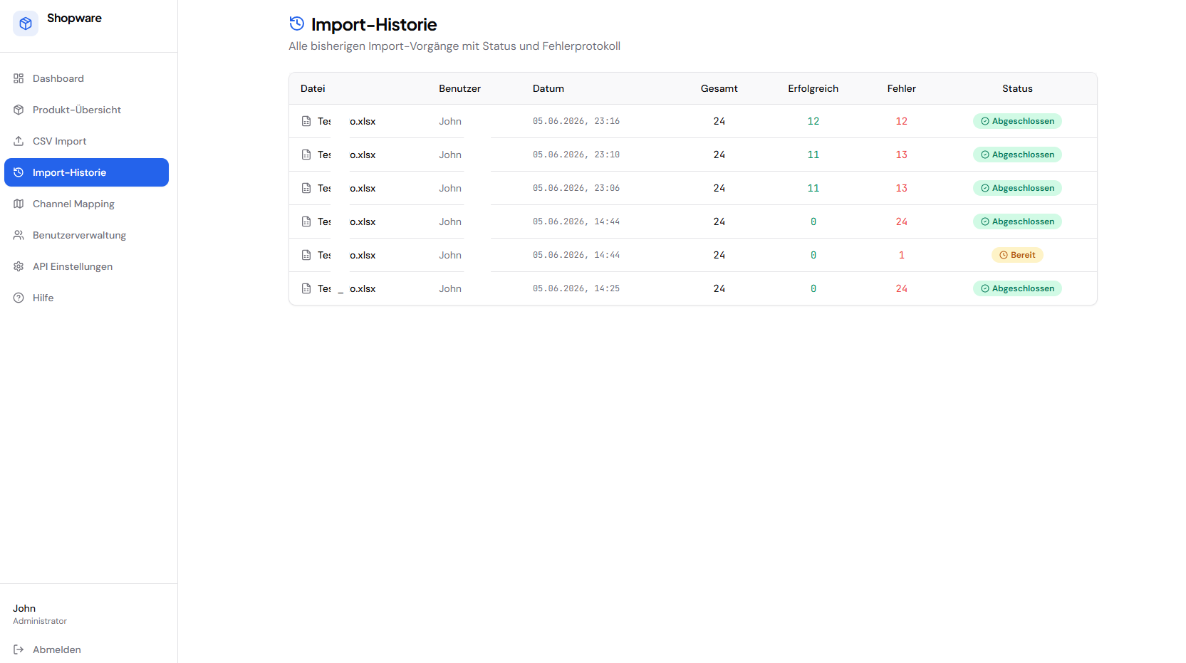 Import-Historie — Track All Import Results